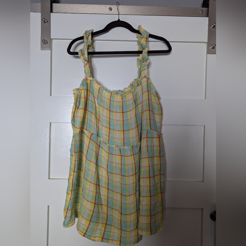 Anthropologie cotton tank top plaid women's size XL 21x33